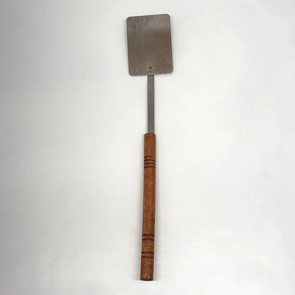 Vintage Stainless Spatula Turner Flipper Round Wood Handle 18